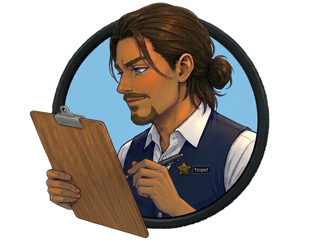 Mr C holding a clipboard